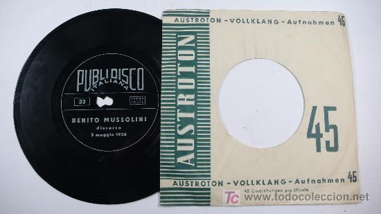 Discos de vinilo: BENITO MUSSOLINI. Discorso 5 maggio 1936. - Foto 2