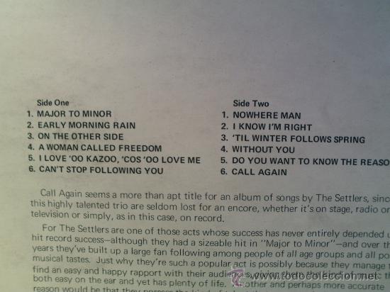 Discos de vinilo: THE SETTLERS ---- CALL AGAIN - Foto 2
