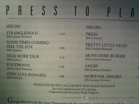 Discos de vinilo: PAUL MCCARTNEY ---- PRESS TO PLAY - Foto 2