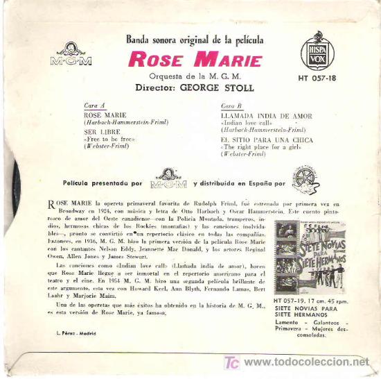 Discos de vinilo: ROSE MARIE - BSO *** EP 1960 HISPAVOX - Foto 2