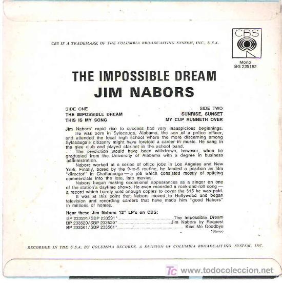 Discos de vinilo: jim nabors - the impossible dream *** ep cbs - Foto 2