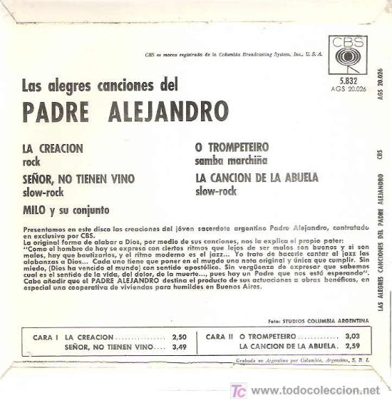 Discos de vinilo: las alegres canciones del padre alejandro - la creacion *** ep cbs 1962 - Foto 2