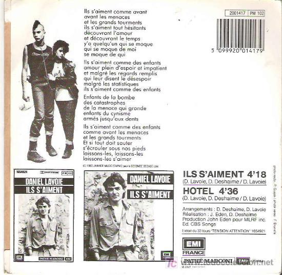 Discos de vinilo: daniel lavoie - ils s`aiment / hotel *** emi 1984 - Foto 2