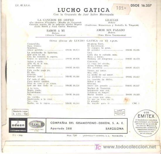 Discos de vinilo: lucho gatica - sabor a mi *** ep emi odeon 1960 - Foto 2