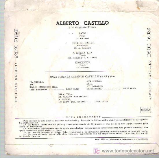 Discos de vinilo: alberto castillo - siga el baile ** ep odeon 1958 dificil - Foto 2