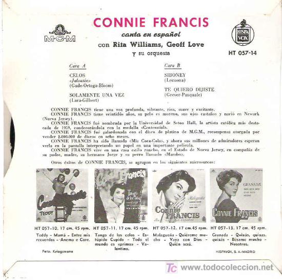 Discos de vinilo: connie francis en espa&ntilde;ol - celos ***+ ep hispavox 1960 - Foto 2
