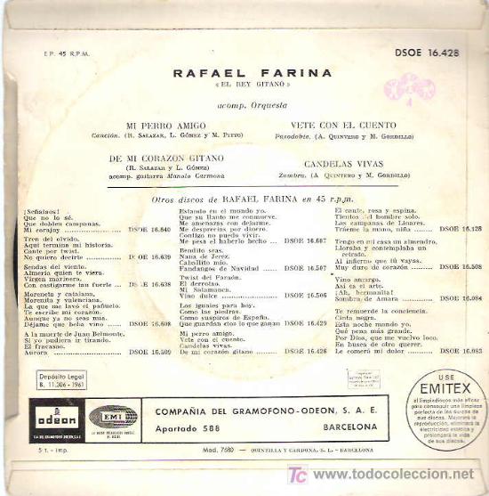 Discos de vinilo: rafael farina -mi perro amigo *** odeon 1961 - Foto 2