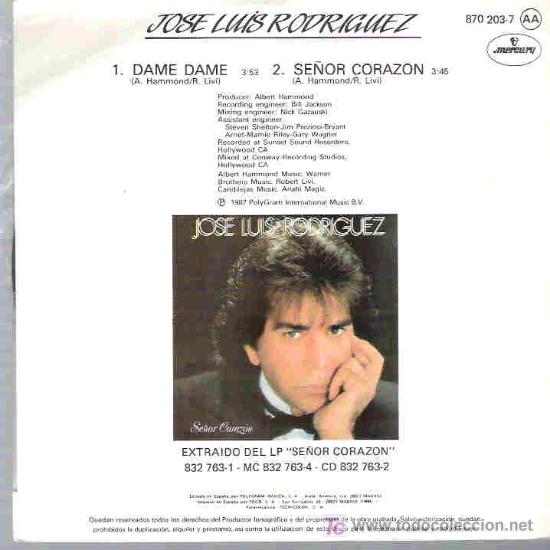 Discos de vinilo: jose luis rodriguez - dame dame / se&ntilde;or corazon - Foto 2