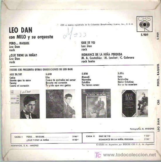Discos de vinilo: leo dan con milo - pero .... raquel *** 1964 muy dificil - Foto 2
