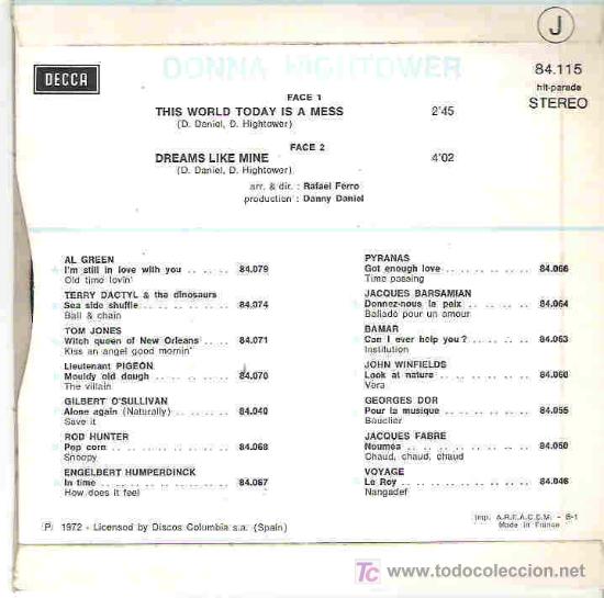 Discos de vinilo: dona hightower - this world today is a mess **+ decca 1972 - Foto 2