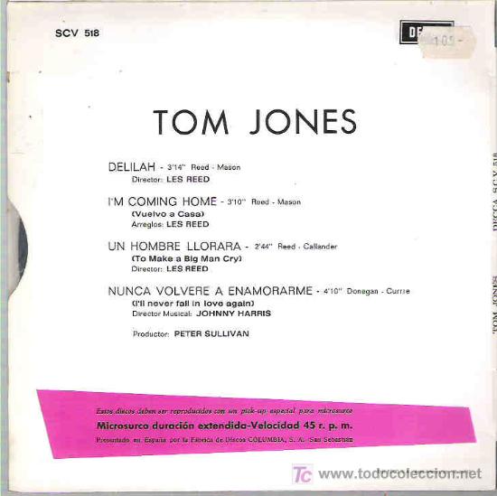 Discos de vinilo: tom jones - delilah ** ep decca 1968 - Foto 2