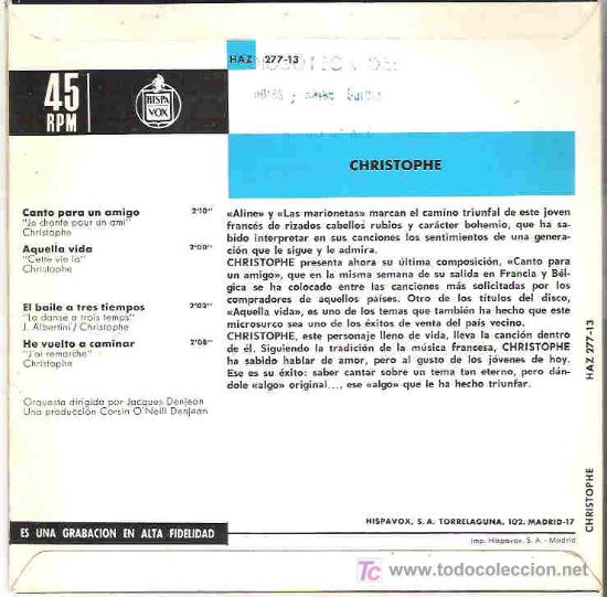 Discos de vinilo: christophe - canto para un amigo*** ep hispavox 1966 - Foto 2