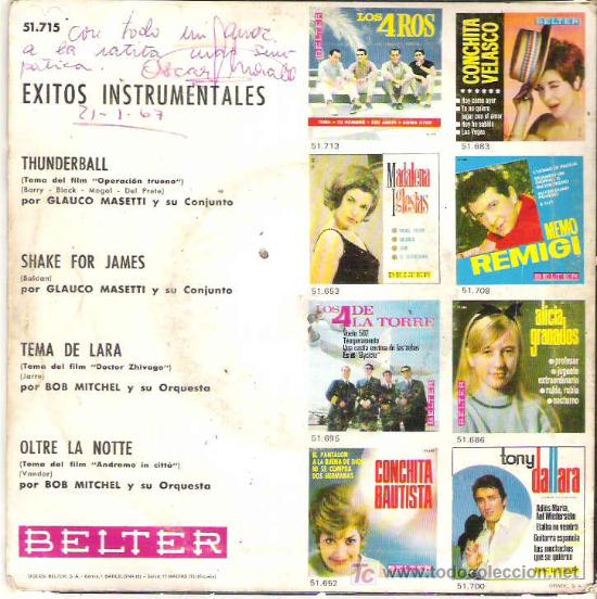 Discos de vinilo: exitos instrumentales - thunderball **** ep belter 1966 - Foto 2