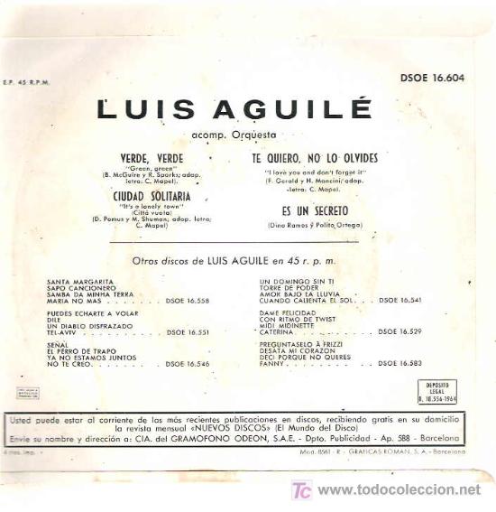 Discos de vinilo: mas ritmo de luis aguile - verde , verde *** ep odeon 1964 - Foto 2