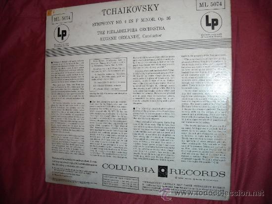Discos de vinilo: TCHAIKOVSKY SYMPHONY N 4 EUGENE ORMANDY LP ML 5074 USA COLUMBIA - Foto 2