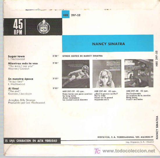 Discos de vinilo: nancy sinatra - sugar town ** ep hispavox 1966 - Foto 2