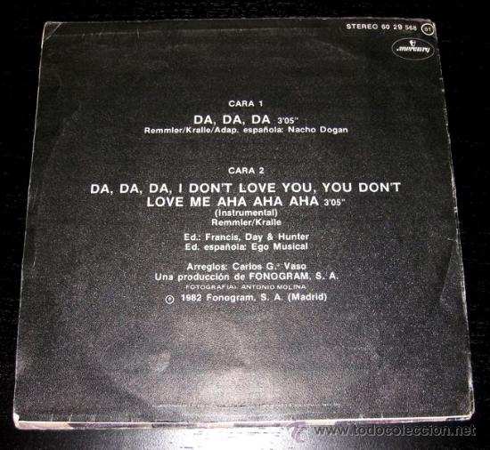 Discos de vinilo: ANTIGUO SINGLE DISCO DE VINILO DE NACHO - DA DA DA - FONOGRAM 1982 - DISCO EN  - - Foto 2