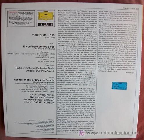 Discos de vinilo: DGG - DE FALLA - MAAZEL / WEBER / KUBELIK - Foto 2