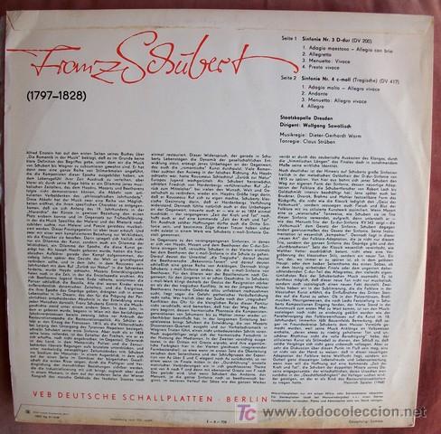 Discos de vinilo: ETERNA - SCHUBERT - NO.3 & 4 - SAWALLISCH - Foto 2