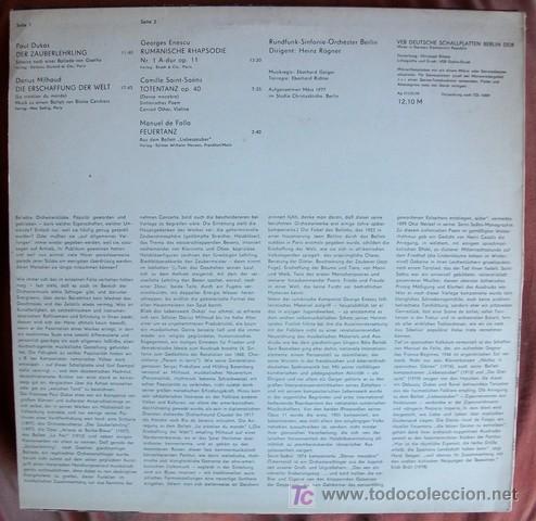 Discos de vinilo: ETERNA - DUKAS / MILHAUD / ENESCU / SAINT-SAENS / DE FALLA - R&Ouml;GNER - Foto 2