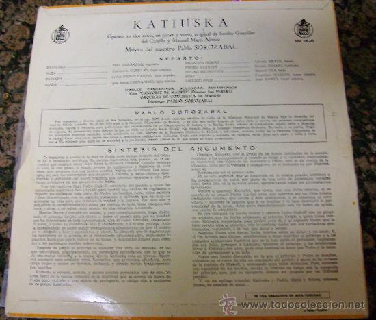 Discos de vinilo: ZARZUELA KATIUSKA. SOROZABAL. 1958. HISPAVOX - Foto 2