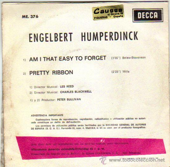 Discos de vinilo: ENGELBERT HUMPERDINCK / AM I THAT EASY TO FORGET - Foto 2