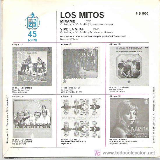 Discos de vinilo: los mitos - mirame / vive la vida** hispavox 1972 - Foto 2