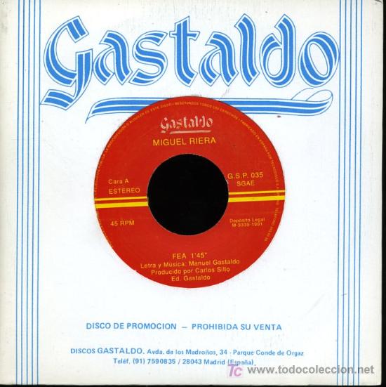 Discos de vinilo: Miguel Riera - Fea - Single 1991 - Promo - Foto 1