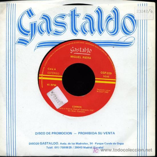 Discos de vinilo: Miguel Riera - Correr - Single 1989 - Promo - Foto 1