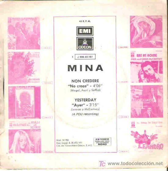 Discos de vinilo: mina - non credere / yesterday ** emi odeon espa&ntilde;a 1971 - Foto 2