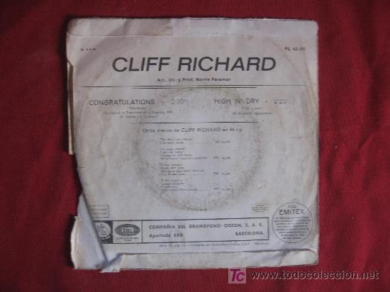 Discos de vinilo: CLIFF RICHARD - EUROVISION 1968 - CONGRATULATIONS - Foto 2
