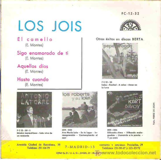 Discos de vinilo: LOS JOIS - EL CAMELLO ** EP BERTA 1967 ** dificil - Foto 2