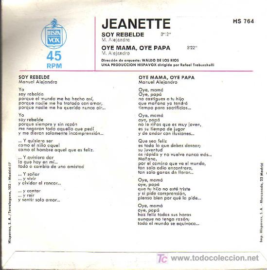 Discos de vinilo: SINGLE - JEANETTE - SOY REBELDE - Foto 2 - 20275815