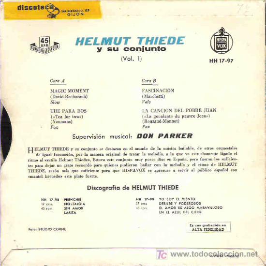 Discos de vinilo: HEMUT THIEDE - MAGIC MOMENT * EP HISPAVOX 1959 - Foto 2