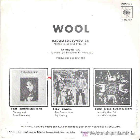 Discos de vinilo: wool - escuha este sonido / la bruja ** cbs espa&ntilde;a 1971 - Foto 2