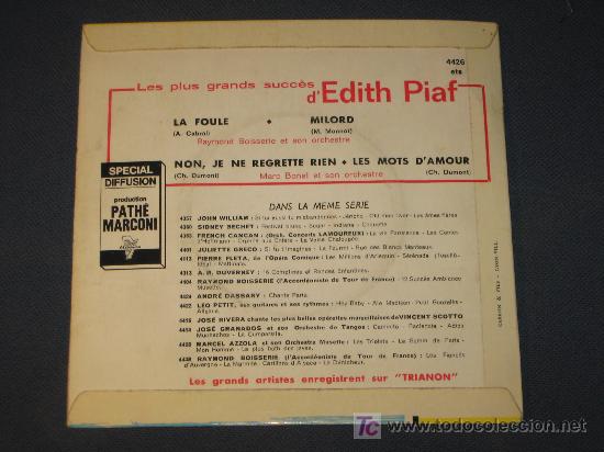 Edith Piaf La Foule Milord Non Je Ne Regrett Buy Vinyl Singles French And Italian Songs At Todocoleccion