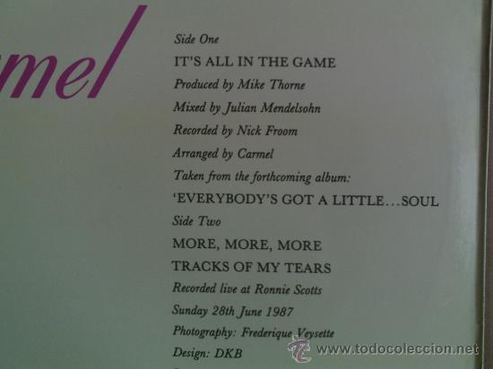 Discos de vinilo: CARMEL ---- IT&acute;S ALL IN THE GAME - MAXI SINGLE - Foto 2