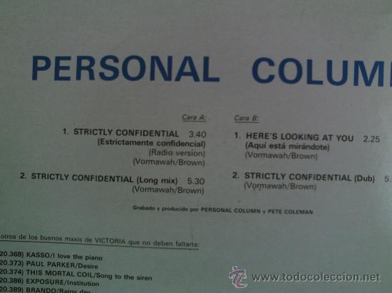Discos de vinilo: PERSONAL COLUMN --- STRICTLY CONFIDENTIAL - MAXI SINGLE - Foto 2