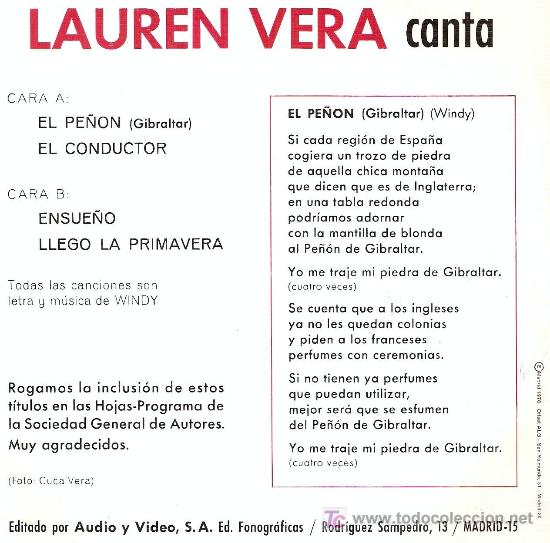 Discos de vinilo: SINGLE DE LAUREN VERA - Foto 2