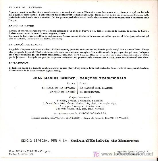 Discos de vinilo: SINGLE JOAN MANUEL SERRAT - CAN&Ccedil;ONS TRADICIONALS - Foto 2