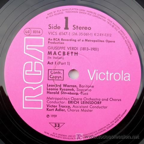 Discos de vinilo: RCA - VERDI - MACBETH - LEINSDORF - 3 LPS - NM - Foto 2