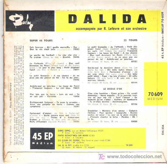 Discos de vinilo: dalida - ding ding ** ep baclay francia ** - Foto 2
