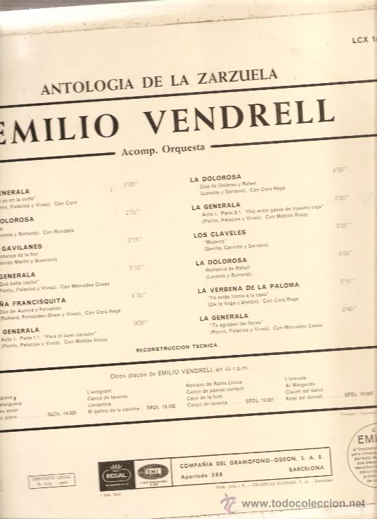 Discos de vinilo: LP EMILIO VENDRELL - ANTOLOGIA DE LA ZARZUELA - Foto 2