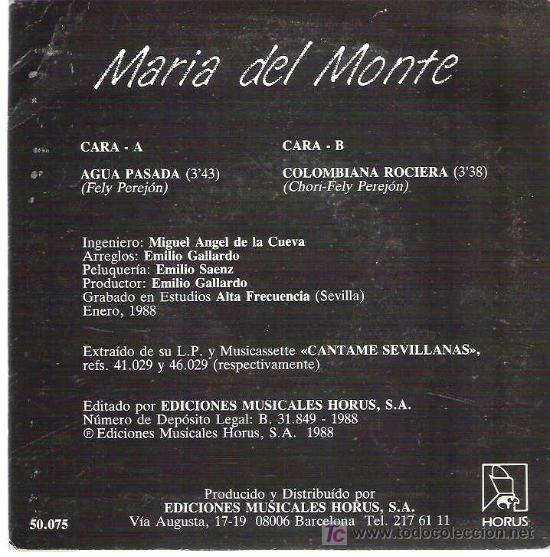 Discos de vinilo: maria del monte - agua pasada ** horus 1988 - Foto 2