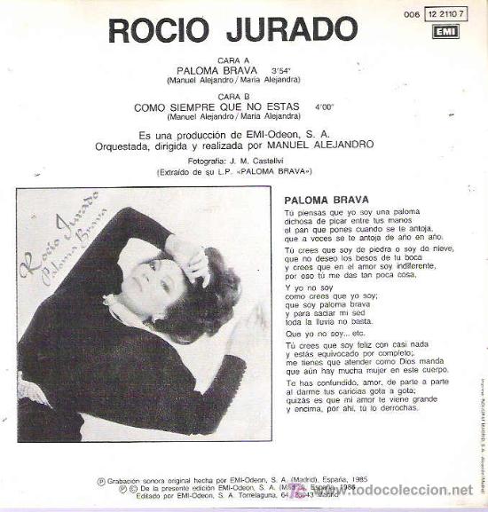 Discos de vinilo: rocio jurado - paloma brava ** emi odeon 1986 - Foto 2