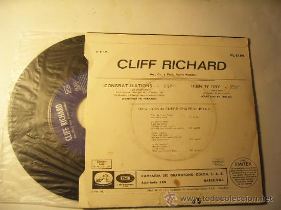 Discos de vinilo: Cliff Richard, Congratulations en espa&ntilde;ol. 1968. Perfecto. - Foto 2