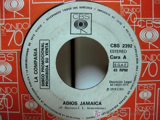 Discos de vinilo: La Compa&ntilde;&iacute;a - Adi&oacute;s Jamaica - Single 1974 CBS BPY - Foto 1
