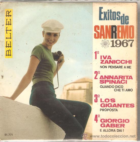 EP SAN REMO - IVA ZANICHI & ANNARITA SPINACI & LOS GIGANGES & GIORGIO GABER (Música - Discos de Vinilo - EPs - Otros Festivales de la Canción)