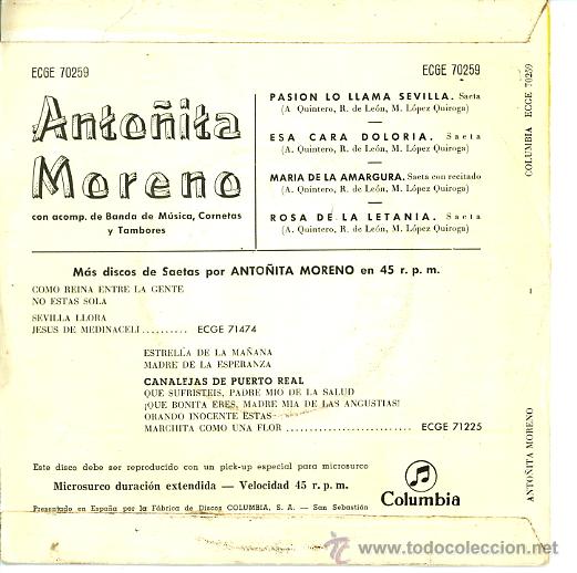 Discos de vinilo: ANTO&Ntilde;ITA MORENO. SAETAS - Foto 2