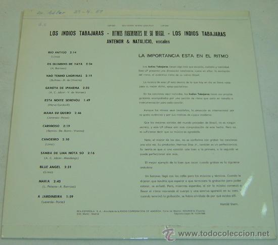 Discos de vinilo: DISCO LP VINILO LOS INDIOS TABAJARAS-RCA VICTOR 1968 - Foto 2